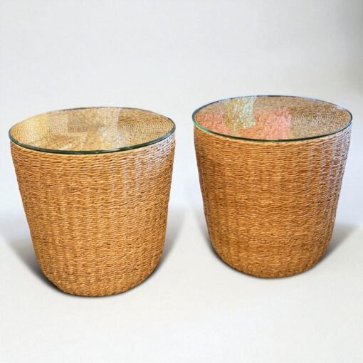 Drum Side Tables With Glass Tops