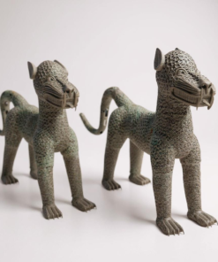 Pair of African Benin Style Bronze Cat Sculptures
