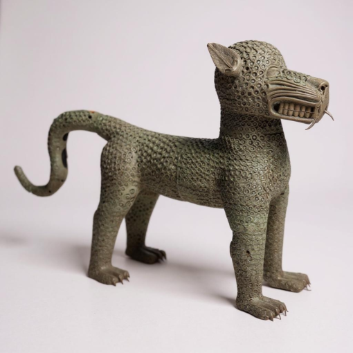 Pair of African Benin Style Bronze Cat Sculptures - Image 2