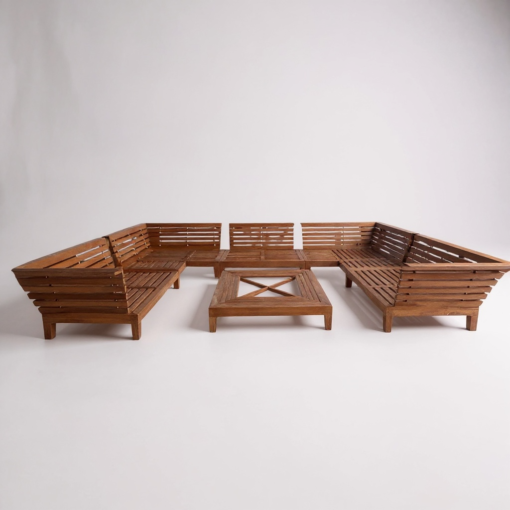 Set of Teak Patio Sectional with Coffee Table - Image 2
