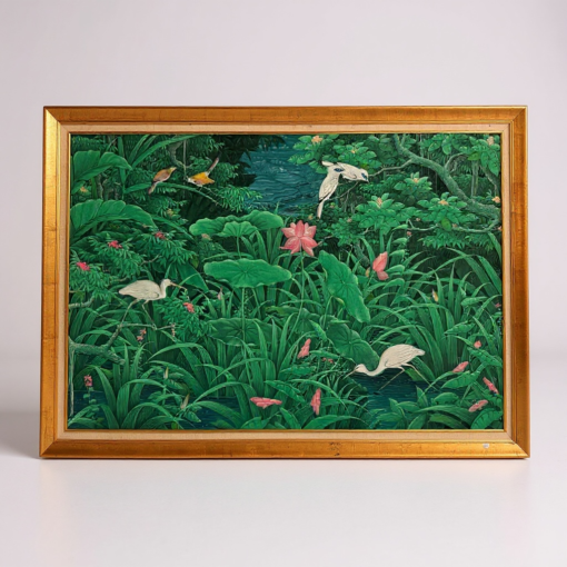 Framed Tropical Jungle Scene Painting