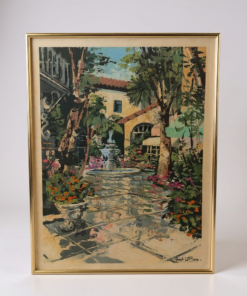 Joseph La Pierre Acrylic on Canvas – Signed & Framed Courtyard Garden Scene (49.5")