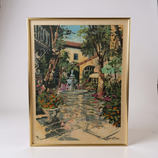 Joseph La Pierre Acrylic on Canvas – Signed & Framed Courtyard Garden Scene (49.5")