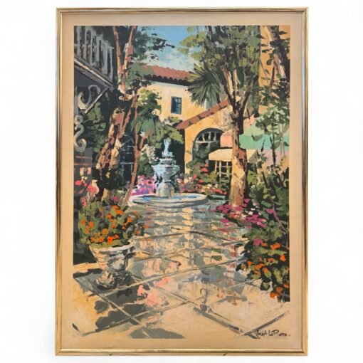 Joseph La Pierre Acrylic on Canvas – Signed & Framed Courtyard Garden Scene (49.5") - Image 2