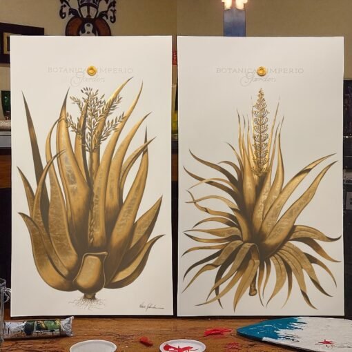 Italian original Painting Aloe Vera Gold Leaf II - Image 3