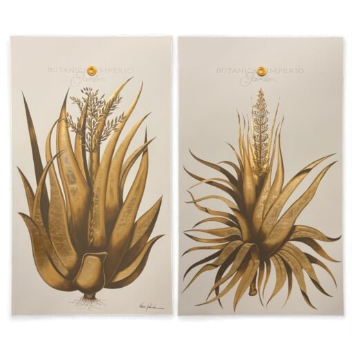 Italian original Painting Aloe Vera Gold Leaf I - Image 3