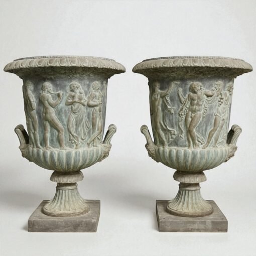 Pair of Monumental Bronze Urns
