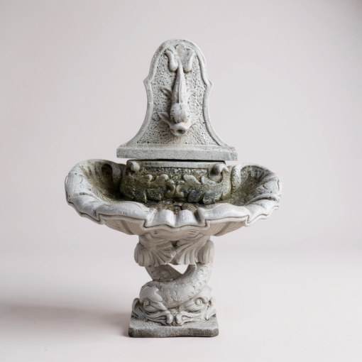 Spanish Wall Fountain with Fish with Natural Patina