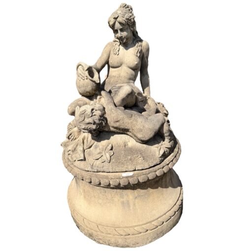 Antique Stone Fountain with Female and Cherub - Image 2
