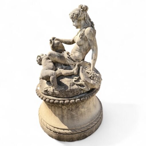 Antique Stone Fountain with Female and Cherub - Image 3