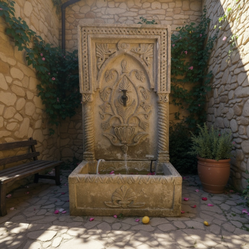 Moroccan Hand-Carved Patinated Fountain - Image 3