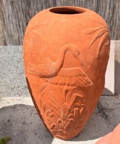 Large Italian Terra Cotta Planter with Crane Motif.