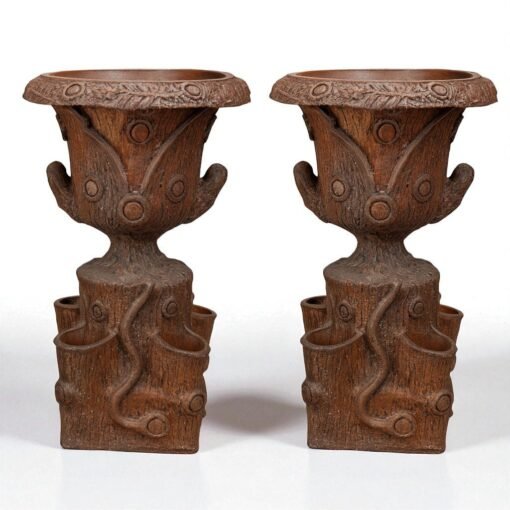 Pair of Faux Bois Terra Cotta Urns