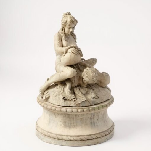 Antique Stone Fountain with Female and Cherub