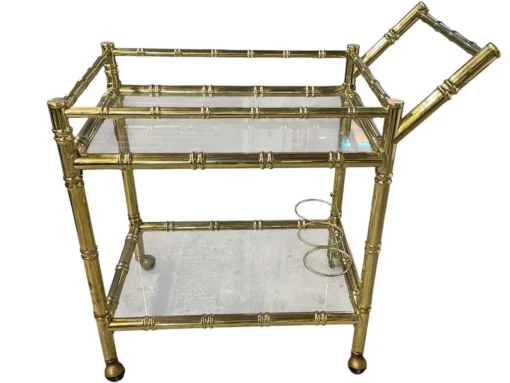 Vintage Faux Bamboo Brass & Glass Bar Cart | Florida Regency Style - Image 2
