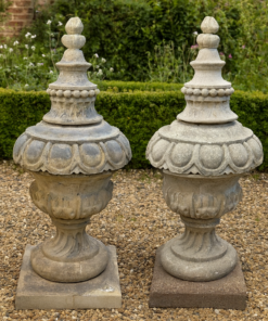 Pair of English Patinated Lidded Urn Finials (Cast Stone)