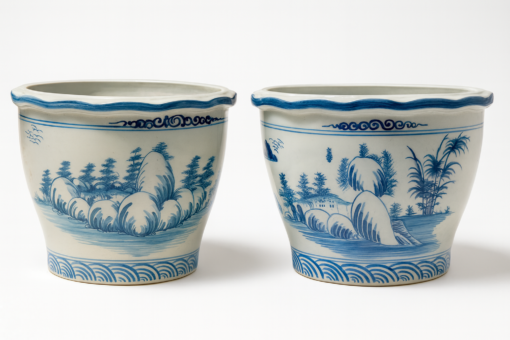 Pair of hand-painted blue and white ceramic bowls - Image 2
