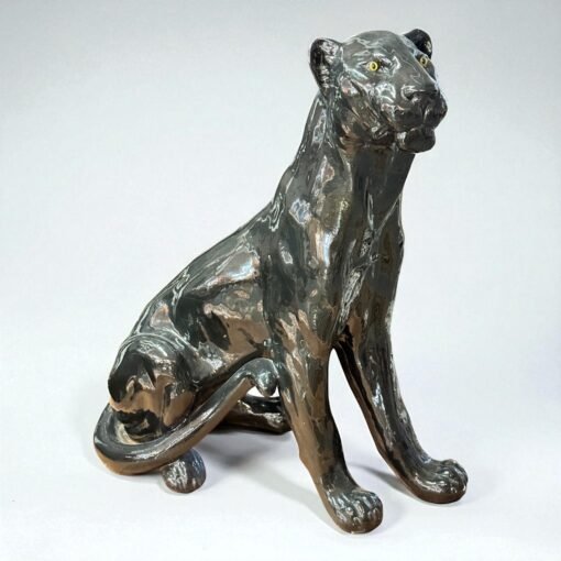 Large Ceramic Glazed Terra Cotta Sculpture of Panther