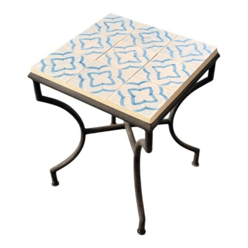 Square Blue and White Geometric Side Table - Image 2