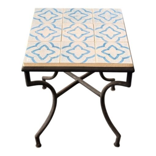 Square Blue and White Geometric Side Table