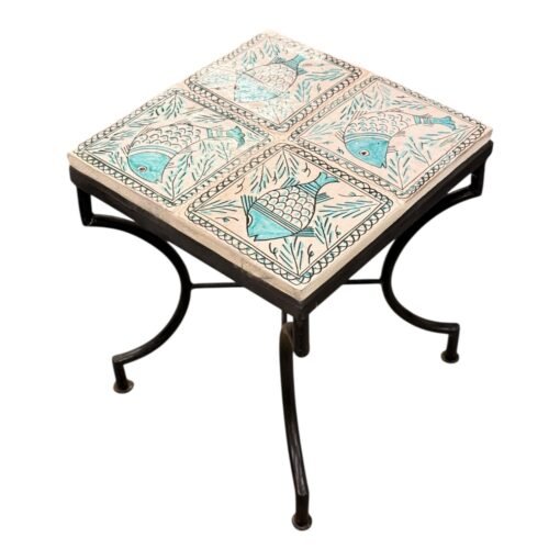 Square Side Table Turquoise Fish