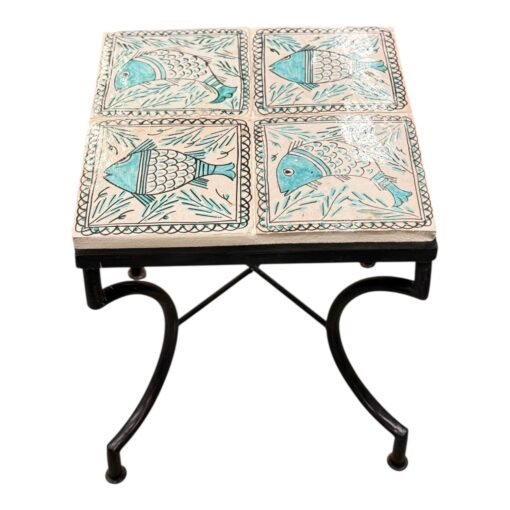 Square Side Table Turquoise Fish - Image 3