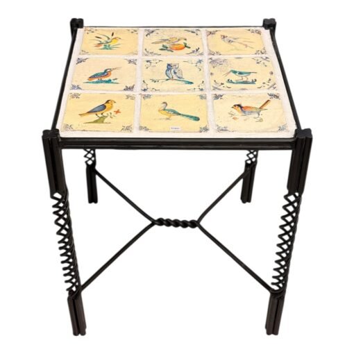 Square Side Table Antique Tiles with Birds - Image 2