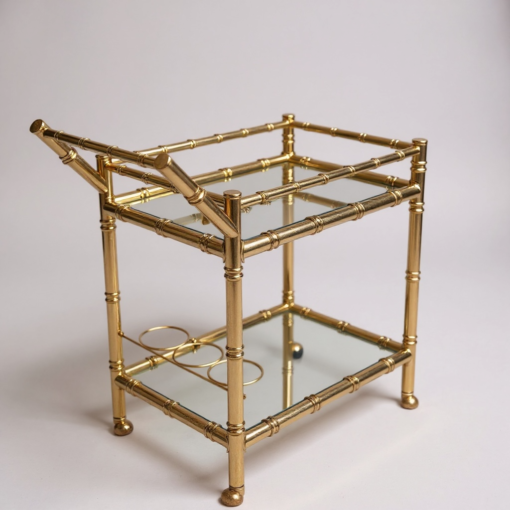 Vintage Faux Bamboo Brass & Glass Bar Cart | Florida Regency Style