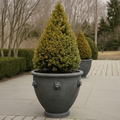 Pair of Classic Lead Lion Head Planters