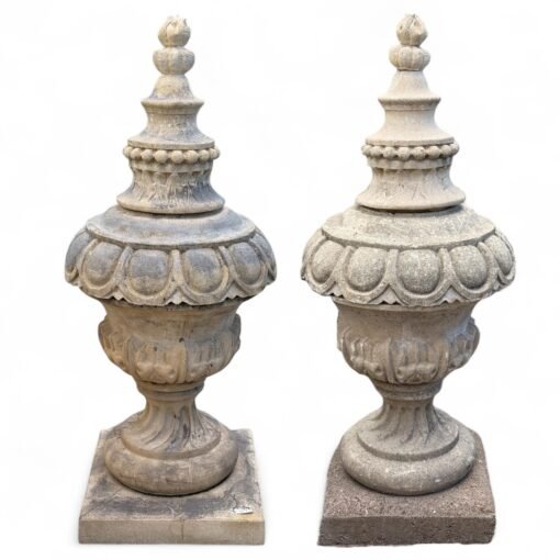 Pair of English Patinated Lidded Urn Finials (Cast Stone) - Image 2