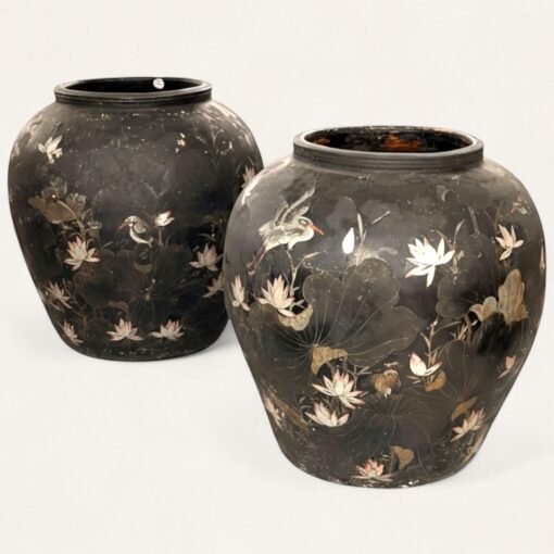 Pair of Antique Japanese Hand-Painted Vases