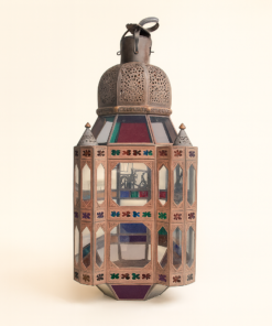 Moroccan Colored Glass and Brass Lantern
