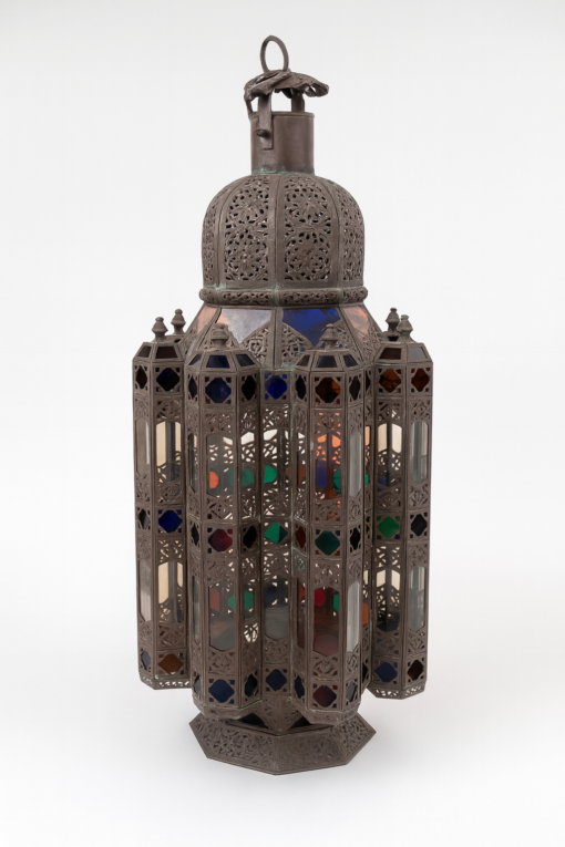 Large Moroccan Lantern with Colored Glass Panels - Image 3