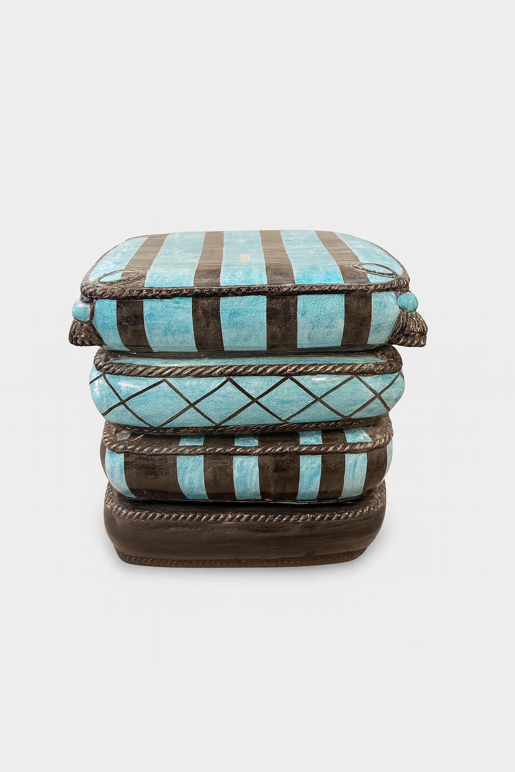 Hand-Painted Italian Ceramic Cushion Stool