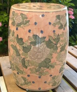 Vintage Pink Chinoiserie Porcelain Garden Stool