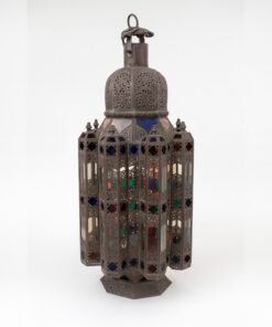 Large Moroccan Lantern with Colored Glass Panels