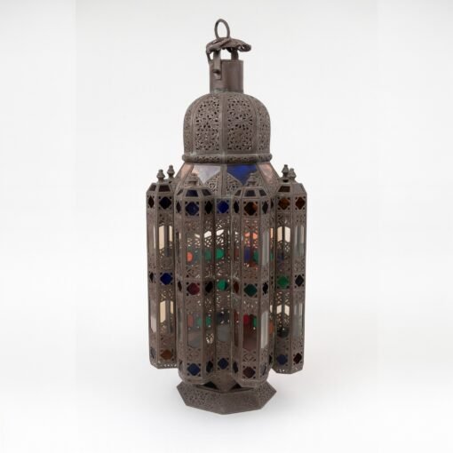 Large Moroccan Lantern with Colored Glass Panels