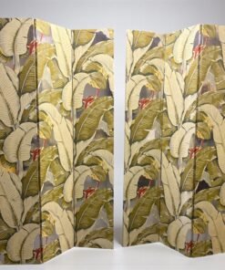 Pair of Vintage Tropical Wallpaper Folding Screen, c. 1960s–70s