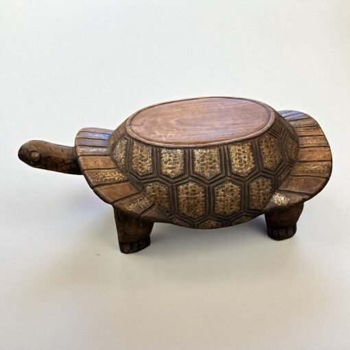 Carved Wooden Turtle Side Table