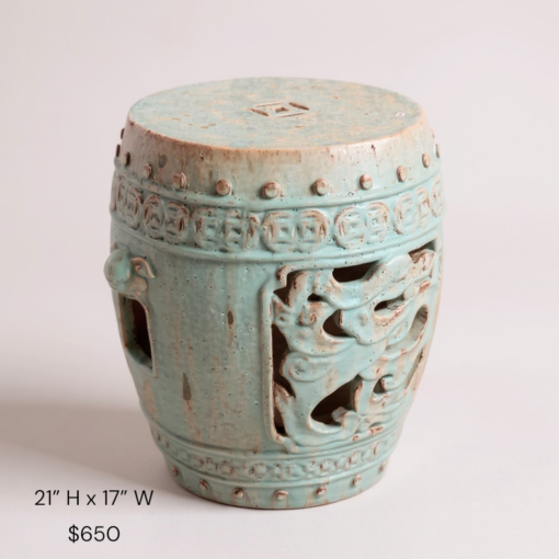 Chinese Celadon Garden Stool with Foo Dog Motif - Image 2