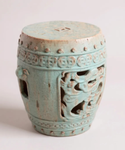Chinese Celadon Garden Stool with Foo Dog Motif