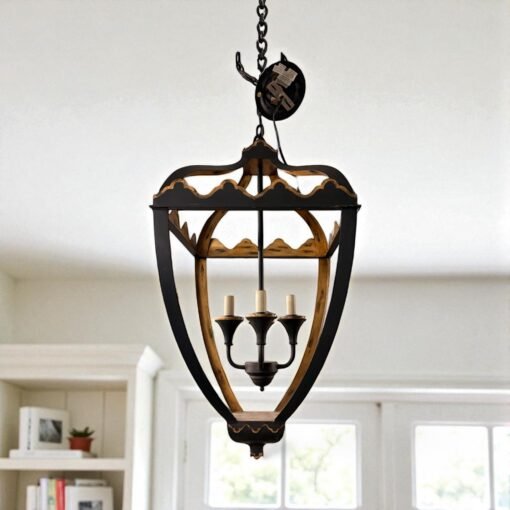 Iron and Gilt Lantern-Form Chandelier - Image 2