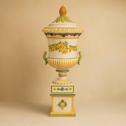 Italian Hand-Painted Ceramic Lidded Urn on Pedestal - Image 3