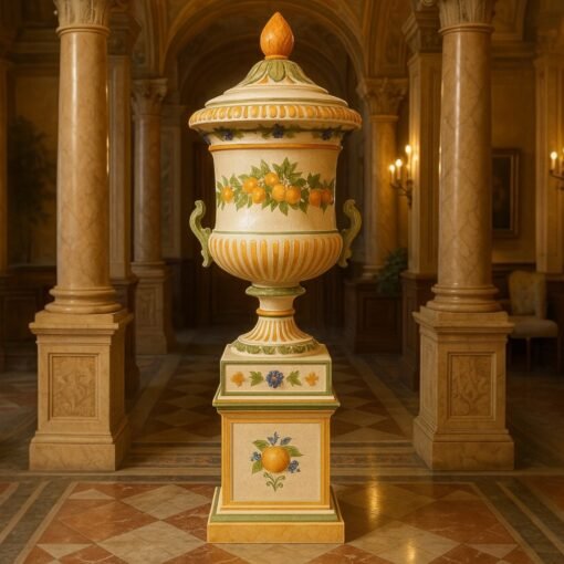Italian Hand-Painted Ceramic Lidded Urn on Pedestal - Image 2