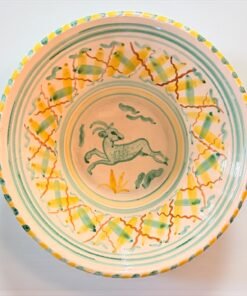 Hand-Painted Leaping Goat Ceramic Wall Bowl