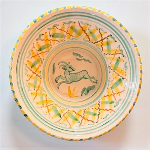 Hand-Painted Leaping Goat Ceramic Wall Bowl