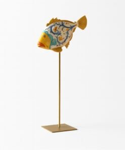 Spanish Hand-Painted Ceramic Fish Lamp on Gilt Stand