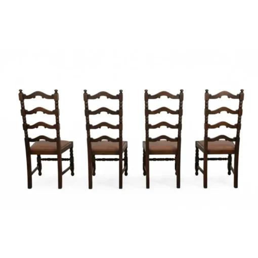 Set of Four  English Vintage Dark Wood Ladder Back Dining Chair - Image 3