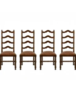 Set of Four  English Vintage Dark Wood Ladder Back Dining Chair