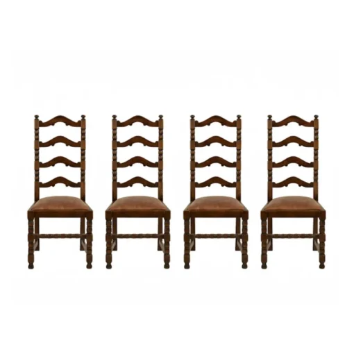 Set of Four  English Vintage Dark Wood Ladder Back Dining Chair